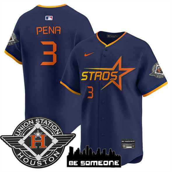 Men%27s Houston Astros #3 Jeremy Pena Navy 2025 City Connect Limited Stitched Jersey Dzhi